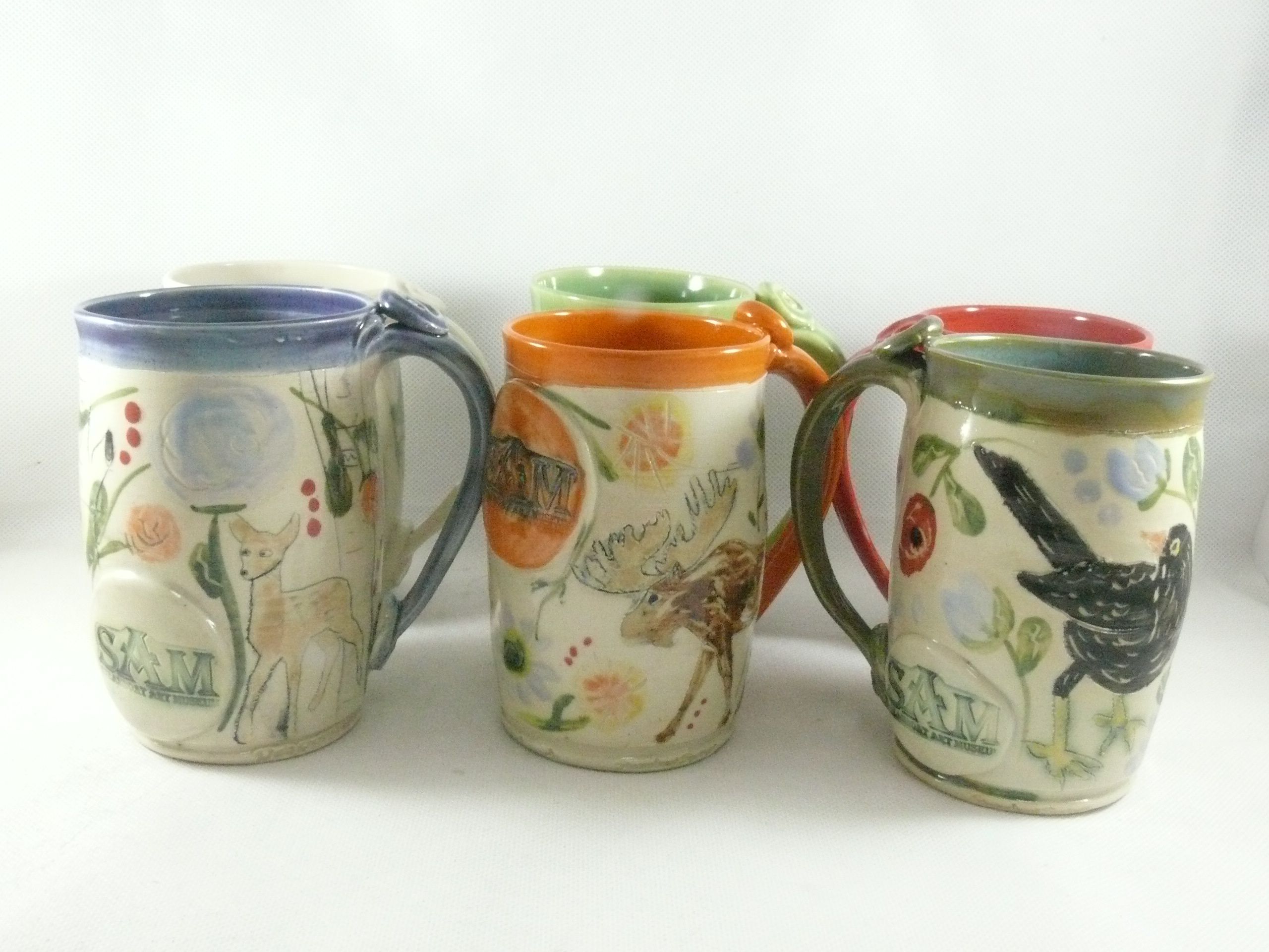 Hand Made Four Coffee Mugs Set - Artistic Carved And Glazed Ceramic ...