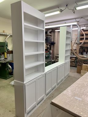 Custom Made 12' Wall Shelving & Cabinets With Barn Wood Back Wall