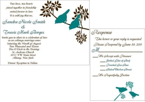 Custom Made Custom Wedding Invitation Suite Modern Teal And Brown Bird Motif- 100 Sets