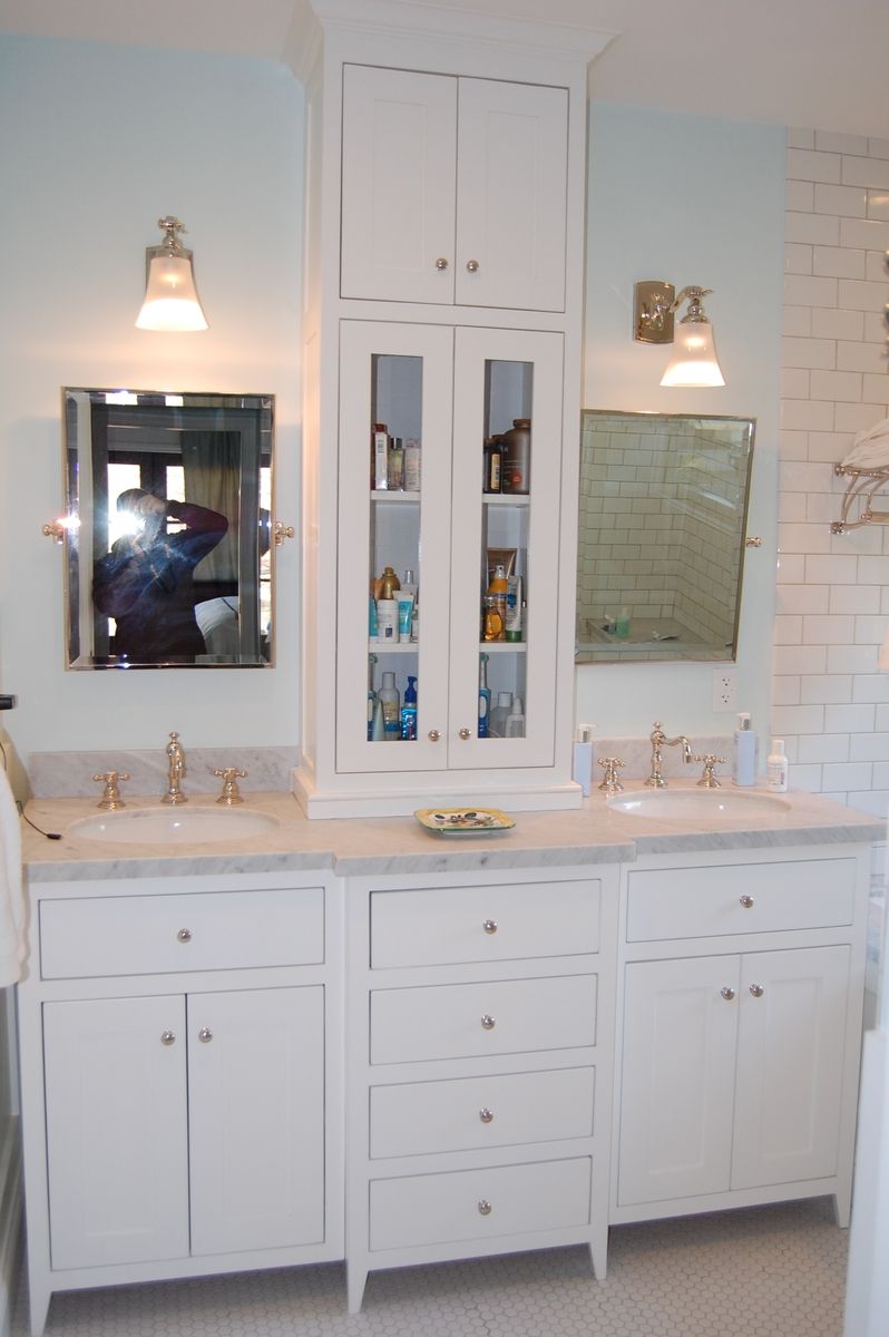 Custom White Bathroom Vanity With Tower By Wooden Hammer Llc