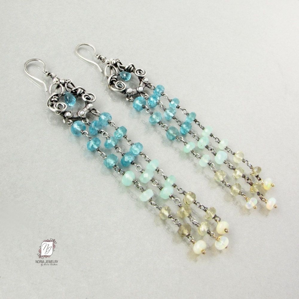 Buy Custom Made Sterling Silver And Gemstone Ombre Tassel Earrings