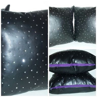 Custom Made Midnight Black Throw Pillows With Swarovski Crystals