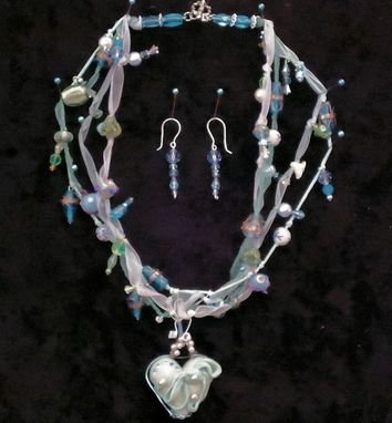 Custom Made Blue Heart Necklace And Earring Set