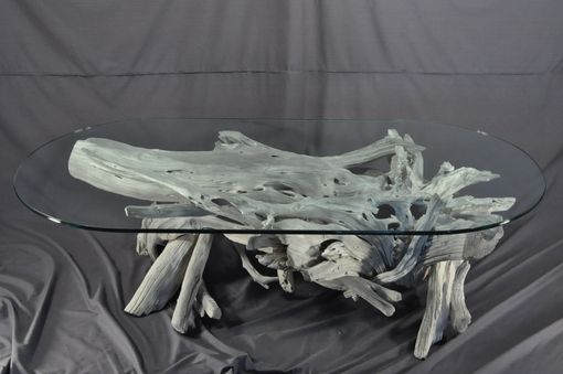 Custom Made Sun Bleached Driftwood And Glass Coffee Table