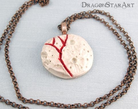 Custom Made Ceramic Moon Necklace, Carved Porcelain Moon Necklace In Red And White