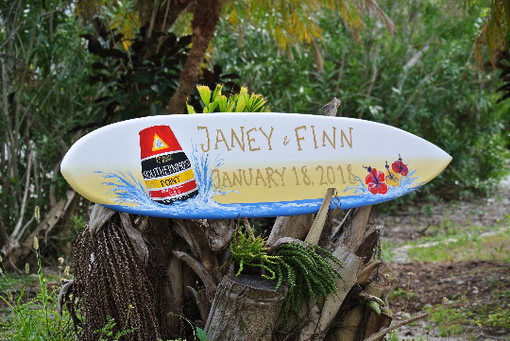 Custom Made Just Married Surfboard Wedding Decor, Hibiscus Tropical Wedding Sign