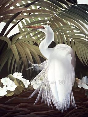 Custom Made Egret  And Palms Original Painting