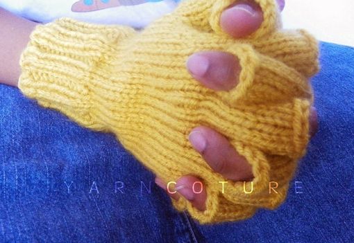 Custom Made Ergonomically Correct Half Fingered Mitts / Fingerless Gloves - In Mustard / Fall Winter Fashion