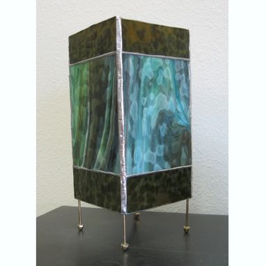 Custom Made Stained Glass Box Lantern In Mottled Green