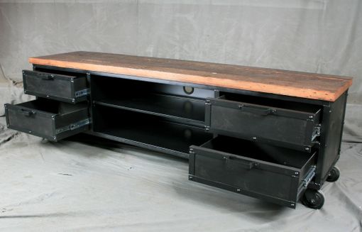 Custom Made Handmade Media Console With Drawers. Reclaimed Wood Top - Urban Modern Entertainment Center.
