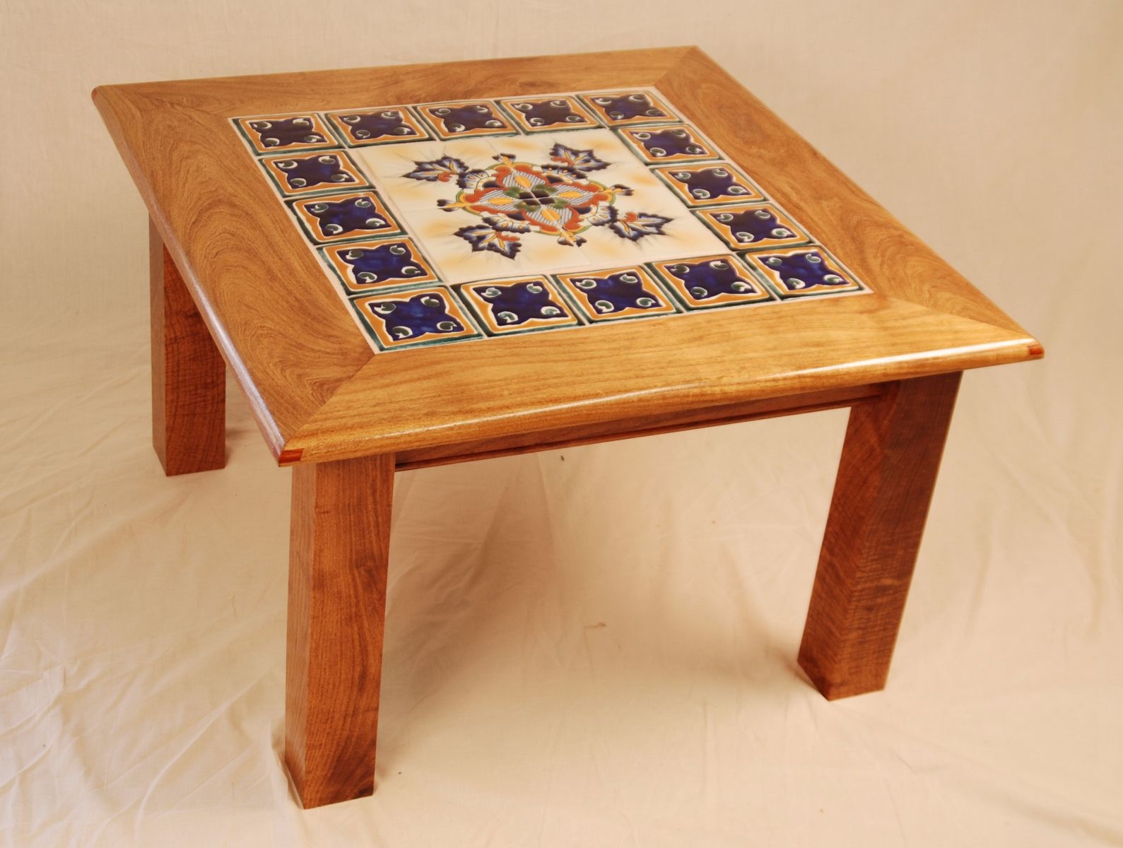Custom Made Mesquite Blue Tile Table By, Mexican Tile Table