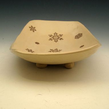 Custom Made Large Ceramic Bowl With Snowflakes In Cream And Red