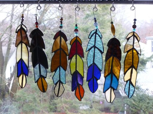 Custom Made Custom Multicolored Stained Glass Eagle Feather Light Catcher