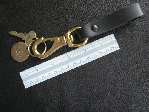 Custom Made Solid Bronze Keychain Key Fob With Leather Belt Strap And Solid Brass Clip And Split Ring Heavy Duty