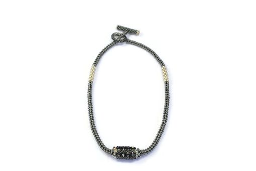 Custom Made Black Silvery Beaded Bead Necklace