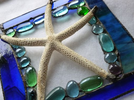 Custom Made Shell Starfish Stained Glass Mixed Media Panel