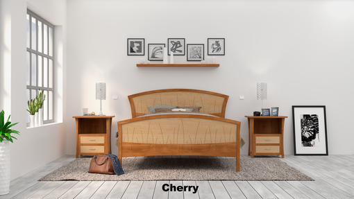 Custom Made Bed Frame Queen, Headboard, King Size Platform Bed, Wood, Bedroom, Art Deco, Cherry,