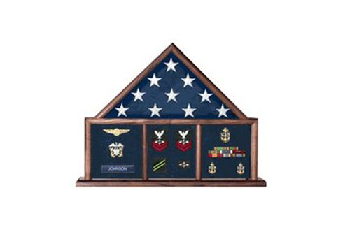 Custom Made Memorial Flag Case Three Bay Shadow Box