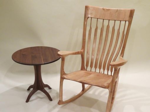 Custom Made Tiger Maple Rocking Chair And Side Table