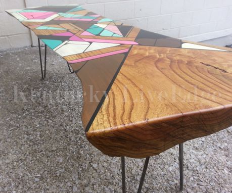 Custom Made Geometric Painted Live Edge Coffee Table