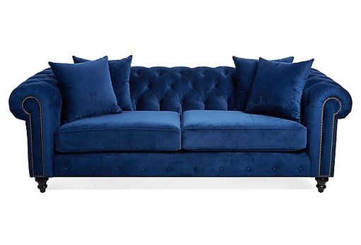 Custom Made Blue Velvet Chesterfield Sofa