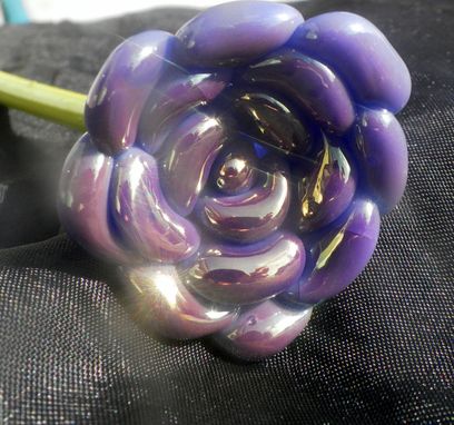 Custom Made Purple And Gold Long-Stemmed Glass Rose Ornament