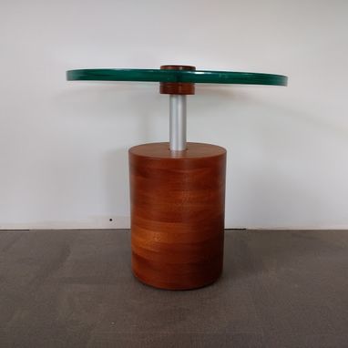 Custom Made Stacked Mahogany Cylinder With Glass Top