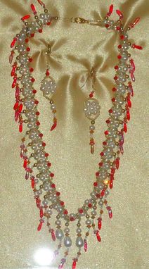 Custom Made Pearls And Crystals Necklace And Earrings Set