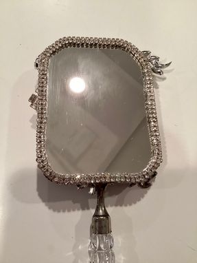 Custom Made Rhinestone And Black Jeweled Hand Mirror