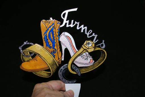 Custom Made Cake Topper Special Theme Cowboy Boot Heel Multi Color Hand Drawn Graphic Custom Example