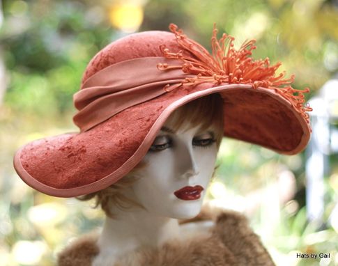 Custom Made Vintage Edwardian 1900s Hat Velvet Wide Brim Large Flowered