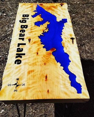 Custom Made Big Bear Lake Custom Carved Pine Slab Table