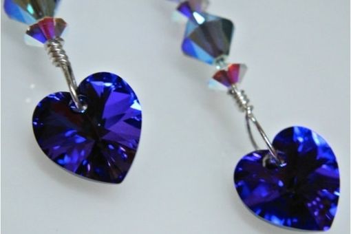 Custom Made Swarovski Crystal Heliotrope Heart Sterling Silver Earrings