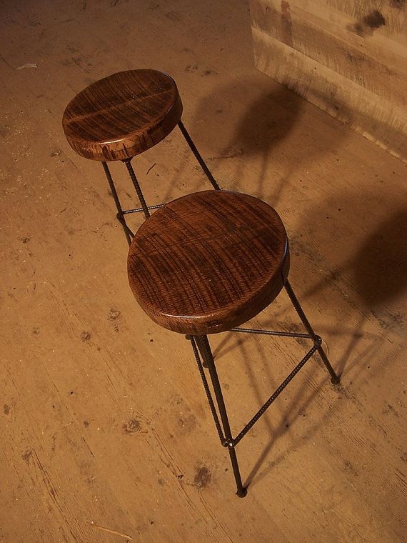 Buy Hand Crafted Reclaimed Wood Bar Stools With Industrial Rebar Legs Made To Order From The 7346