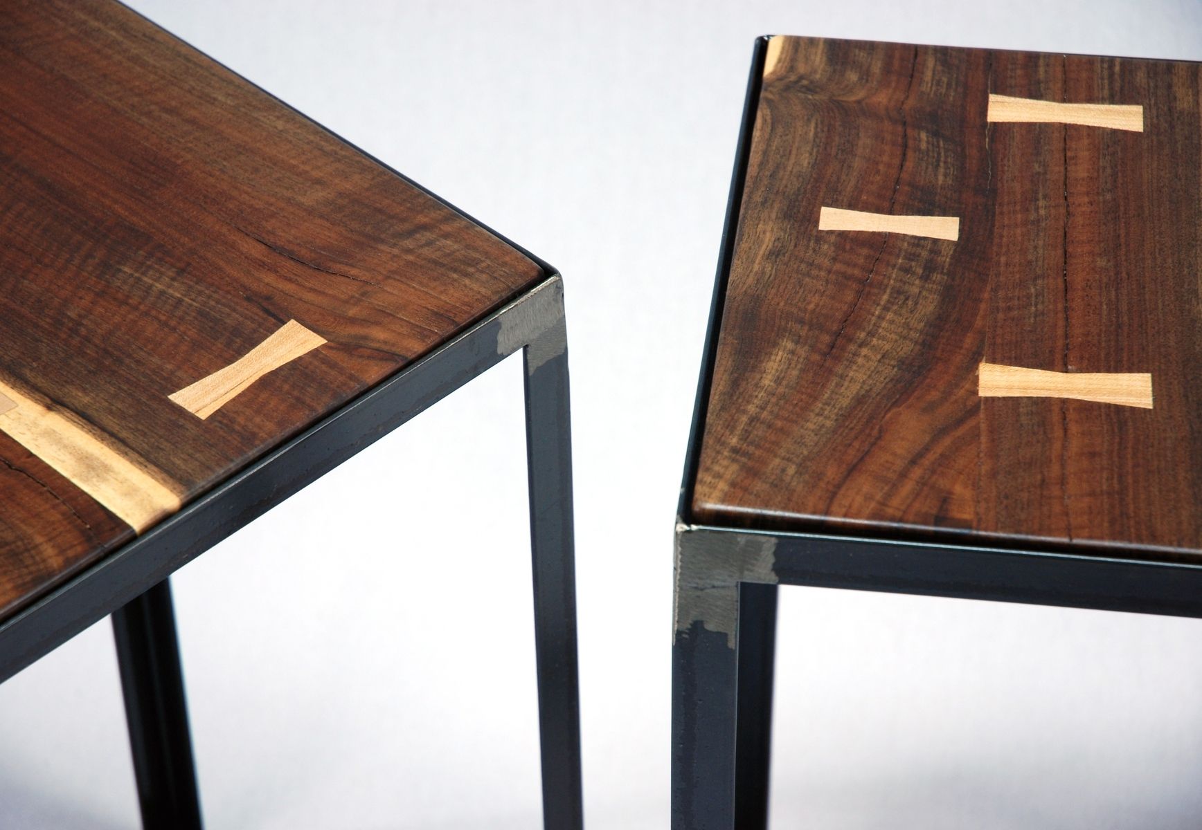 Hand Made Black Walnut Industrial End Table Set by Jonathan January
