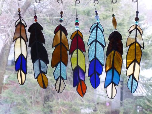 Custom Made Custom Multicolored Stained Glass Eagle Feather Light Catcher
