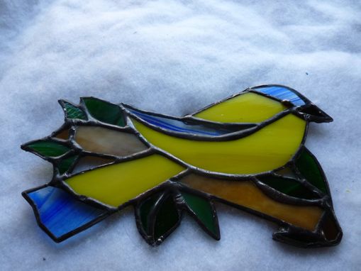 Custom Made Yellow Stained Glass Canary On A Branch
