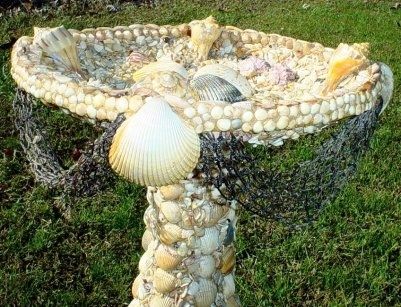 Custom Made Hawaiian Sea Shell Birdbath