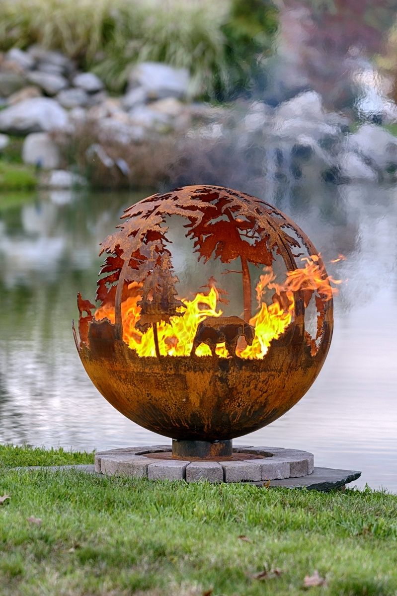 Hand Crafted Custom Up North Fire Pit Sphere 37 Inches by The Fire