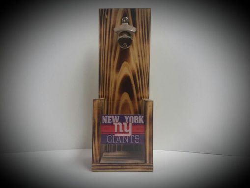 Custom Made Handmade Wood Bottle Opener, Ny Giants