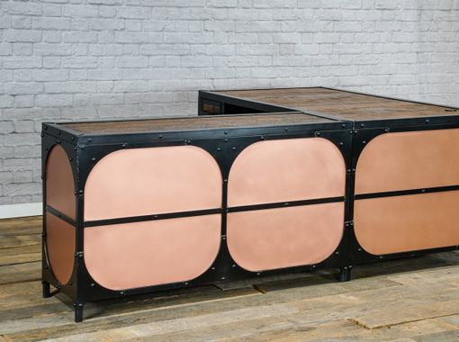 Custom Made Modern Industrial L-Shaped Desk With Copper. Executive Desk With Copper.