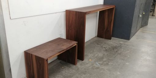 Custom Made Matched Walnut, Waterfall-Style Shoe Bench And Entry Hall Table