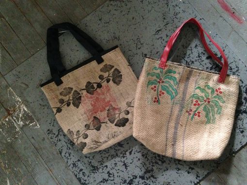 Custom Made Up Cycled Burlap Coffee Bag Totes