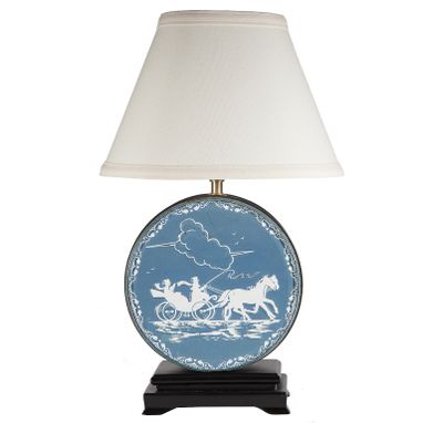 Custom Made Vintage Blue White Round Tin Lamp