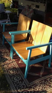 Custom Made Turquoise Leg Table And Bench Set