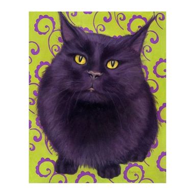 Custom Made Black Cat Card - Cat Art Postcard Greeting Card Combo - Black Cat With Purple Scrolls