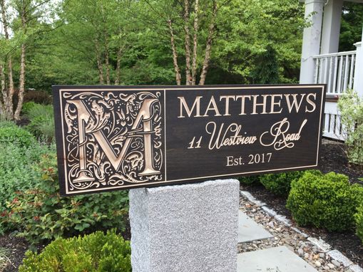 Custom Made Family Name Sign - Dark Stain Address Or Bride And Groom Names