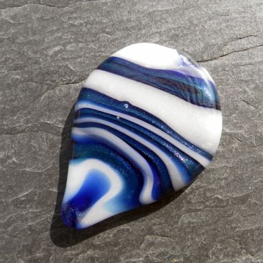 Custom Made Hand-Blown Glass Guitar Pick In Blue And White Swirls