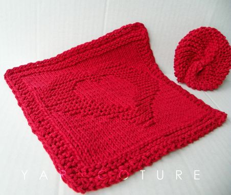 Custom Made Two Hearts In One Dishtowel Set - Hand Knit Dish Cloth And Scrubbie Set / Choose Red Or Natural