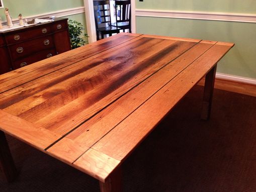 Custom Made Dining Table Reclaimed Barnwood  Oak And Cherry With Ebony Inlay